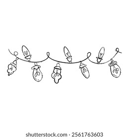 Vector line illustration of a Christmas garland isolated on white background. Perfect for holiday decorations, greeting cards, invitations, and seasonal designs