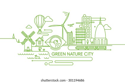 Vector line illustration of city development, future city