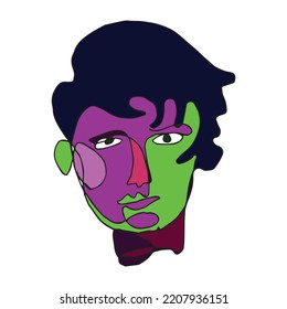 Vector line illustration, continuous drawing of colorful people in white background