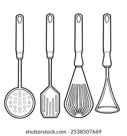 vector line illustration of cooking tools in the kitchen with a minimalist and simple concept