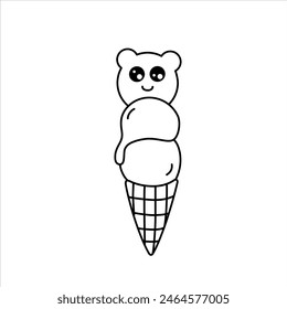 Vector line illustration of a cute ice cream cone with ears.