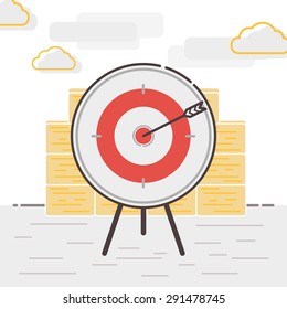 Vector Line Illustration Of Dart, Arrow, Success Story,