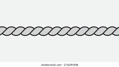 Vector line illustration design of rope string cord on white background, abstract seamless decorative pattern of twisted cable