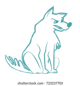 Vector line illustration drawing of a seated wolf