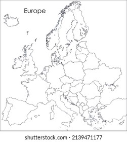 Vector line illustration of European map of continent	