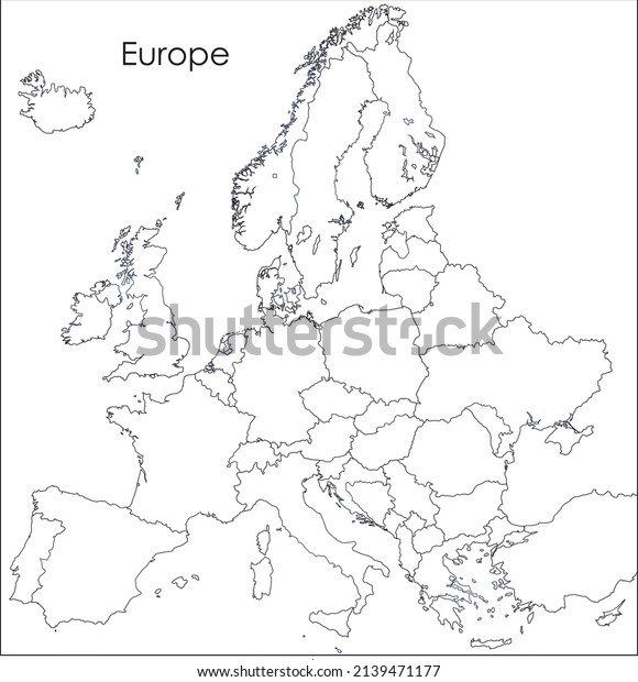 Vector Line Illustration European Map Continent Stock Vector (Royalty ...