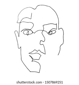 Vector line illustration face. Contour symbol.  isolated outline drawing. line art