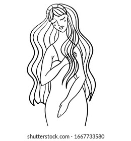 Vector line illustration of a female. Realistic woman for creating fashion prints, postcard, wedding invitations, banners, arrangement illustrations, books, covers. Happy womens day. 8 March