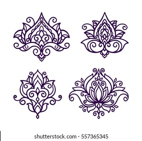 vector, line, illustration, flower, lotus flower, set, oriental style, boho, doodle, tattoo, floral designs, adult coloring page, design element