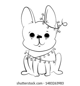vector line illustration of funny dog. Coloring page for children