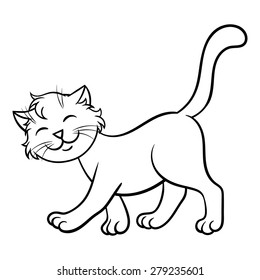 vector line illustration of funny kitten