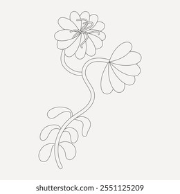 Vector line illustration of gerbera daisy flowers. Floral wreath. Botanical floral card