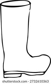 Ilustración de línea de Vector de una bota de goma dibujada a mano aislada sobre un fondo blanco. Arte de Clip de línea para iconos, tarjetas, impresiones, paquete. La Imagen se crea sin el uso de ningún software de inteligencia artificial en ninguna etapa.