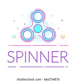 Vector line illustration. Hand spinner. Fidget toy for stress relief and different tricks.