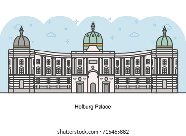 Vector line illustration of Hofburg Imperial Palace, Vienna, Austria.