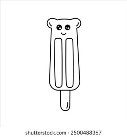 Vector line illustration of an ice cream popsicle with ears.