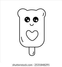 Vector line illustration of an ice cream popsicle with ears.