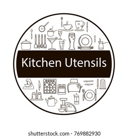 Vector line Illustration of kitchen utensils logo