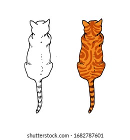 Vector line illustration of lying cats with color variant isolated on white background for avatar, logotype, store, clinic signboard, web site and book design.