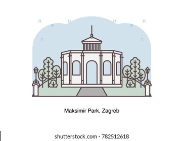 Vector line illustration of Maksimir Park, Zagreb, Croatia.
