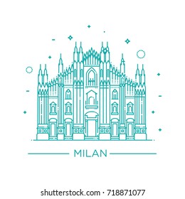 Vector line illustration of Milan Cathedral, Milan, Italy.