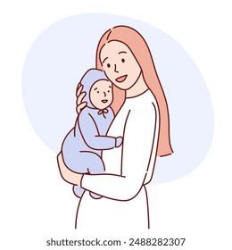 Vector line illustration of mother and infant