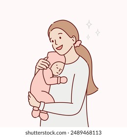 Vector line illustration of mother and infant