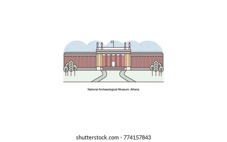 Vector line illustration of National Archaeological Museum, Athens, Greece.