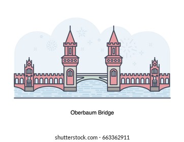 Vector line illustration of Oberbaum Bridge, Berlin, Germany