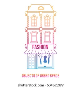 Vector line illustration of objects of urban space. The facades of the buildings in the classical style. Advertisements, brochures, business templates. Isolated on a white background