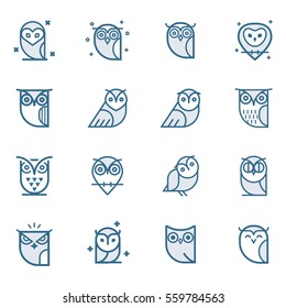 Vector line illustration of an owl made in modern flat style. Graphical bird collection.Unique illustration for design.