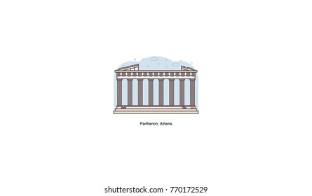 Vector line illustration of Parthenon / Temple of Athena, Athens, Greece.