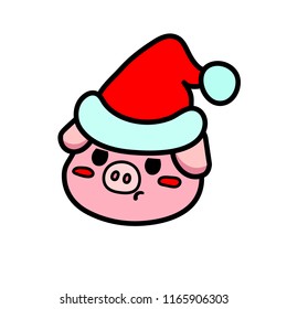 Vector line illustration of a pig in a grumpy mood, the sign of New Year 2019. Can be used for funny greeting cards, promo banners, t-shirt prints.