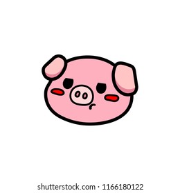 Vector line illustration of a pig in a grumpy mood, the sign of New Year 2019. Can be used for funny greeting cards, promo banners, t-shirt prints.