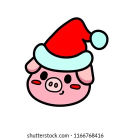 Vector line illustration of a pig, the sign of New Year 2019. Can be used for funny greeting cards, promo banners, t-shirt prints.