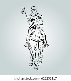 Vector line illustration of a polo cross player