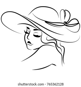 vector line illustration portrait of girl in hat - Shutterstock ID 765362128