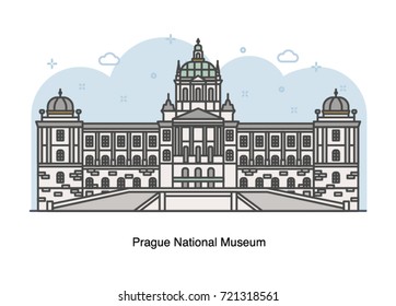 Vector line illustration of Prague National Museum, Czech Republic.