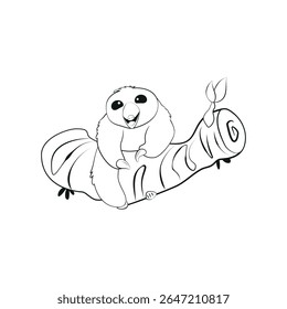 Ilustração em linha de vetor com tamanduá pigmeu em uma árvore sobre um fundo branco.