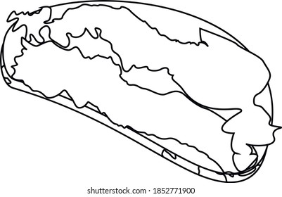 Vector line illustration of realistic sandwich with bacon. Tasty snack with ingredients. Isolated on white background.