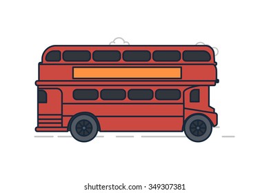 Vector Line Illustration of Red Double London Bus icon, symbol