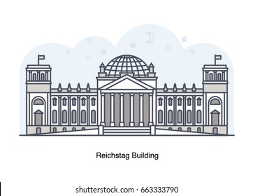 Vector line illustration of Reichstag Building, Berlin, Germany.