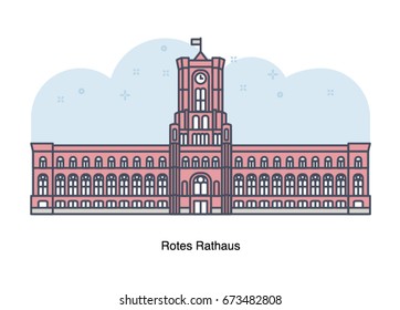 Vector line illustration of Rotes Rathaus, Berlin, Germany.