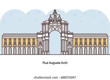 Vector line illustration of  Rua Augusta Arch, Lisbon, Portugal.