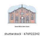 Vector line illustration of Santa Maria delle Grazie, Milan, Italy