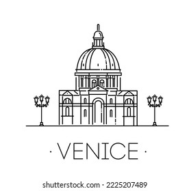 Vector line illustration of Santa Maria della Salute. Saint Mary of Health, Venice, Italy