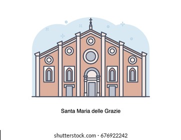 Vector line illustration of Santa Maria delle Grazie, Milan, Italy svg