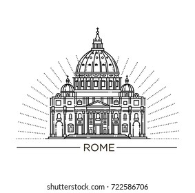 Vector line illustration of St. Peter's Basilica, Rome, Italy.