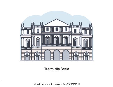 Vector line illustration of Teatro alla Scala, Milan, Italy