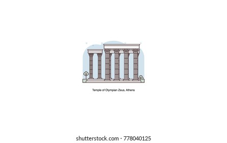 Vector line illustration of Temple of Olympian Zeus (Olympieion), Athens, Greece.